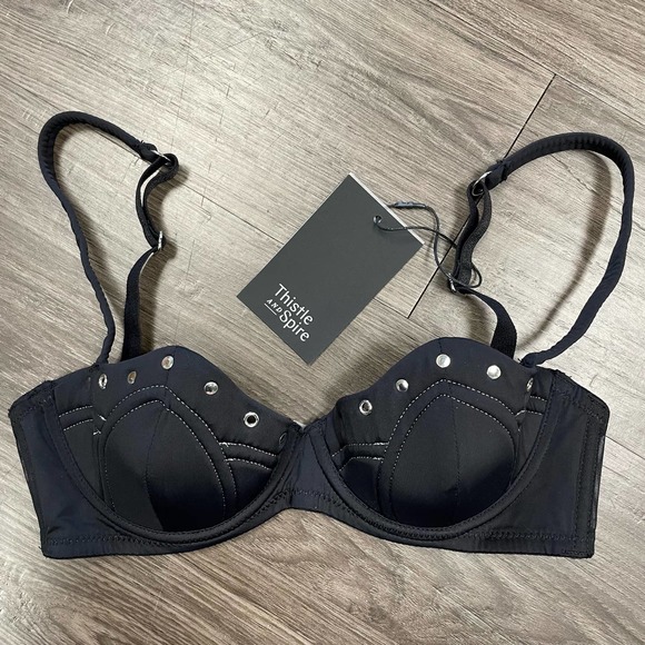 Thistle and Spire Carina Black Lingerie Bra Women's 32C Studded Balconette NWT - Picture 4 of 10